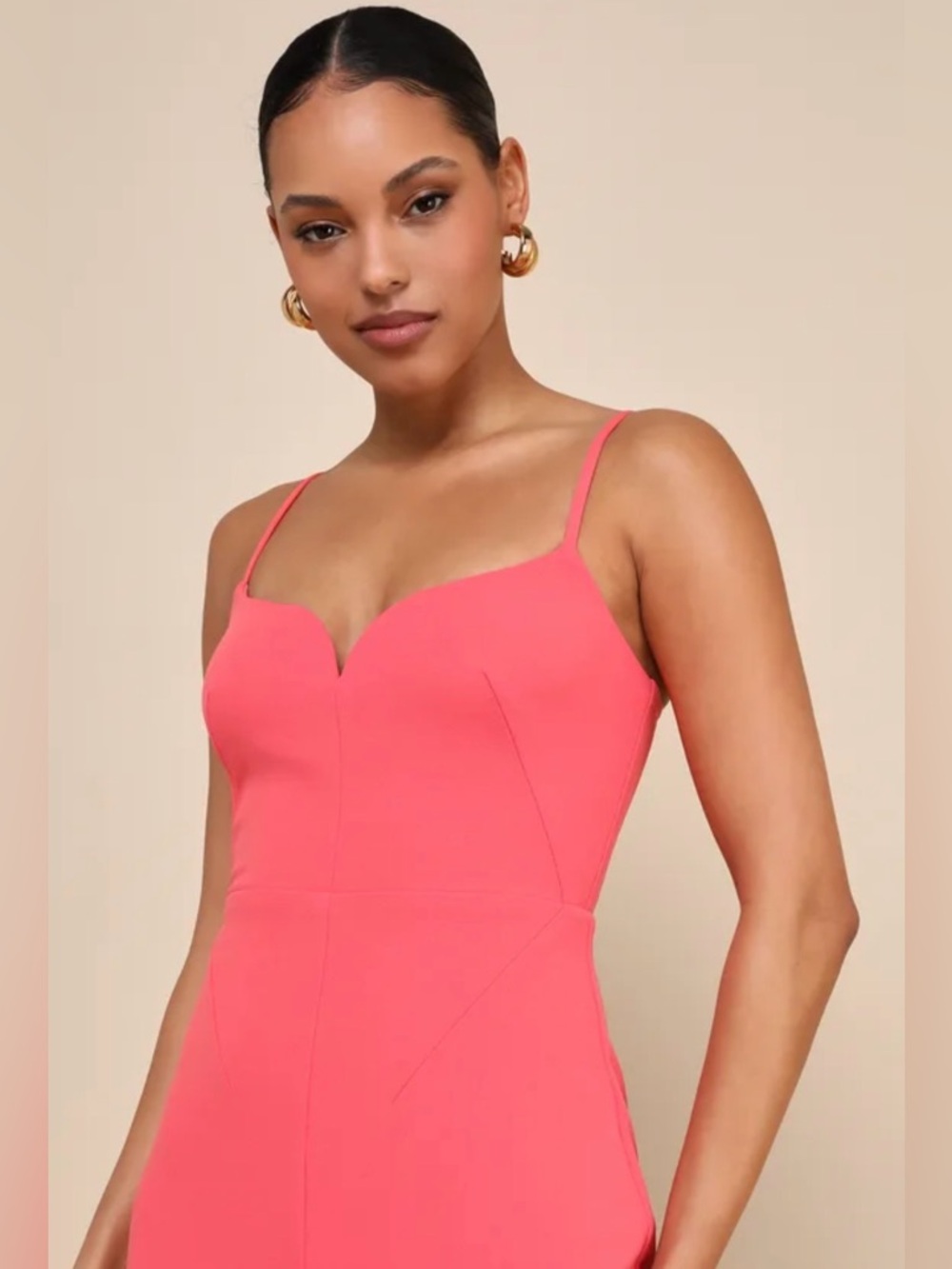 NWT Lulus Coral Pink Spaghetti Strap With Slit Evening Gown Small - Picture 3 of 9
